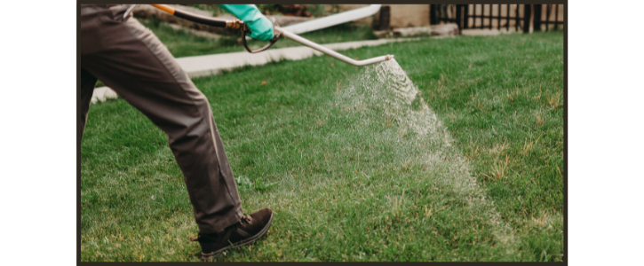 lawn care technician applies weed control to lawn